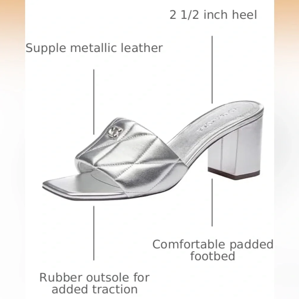 Coach Metallic Silver Heeled Mules - Picture 3 of 5